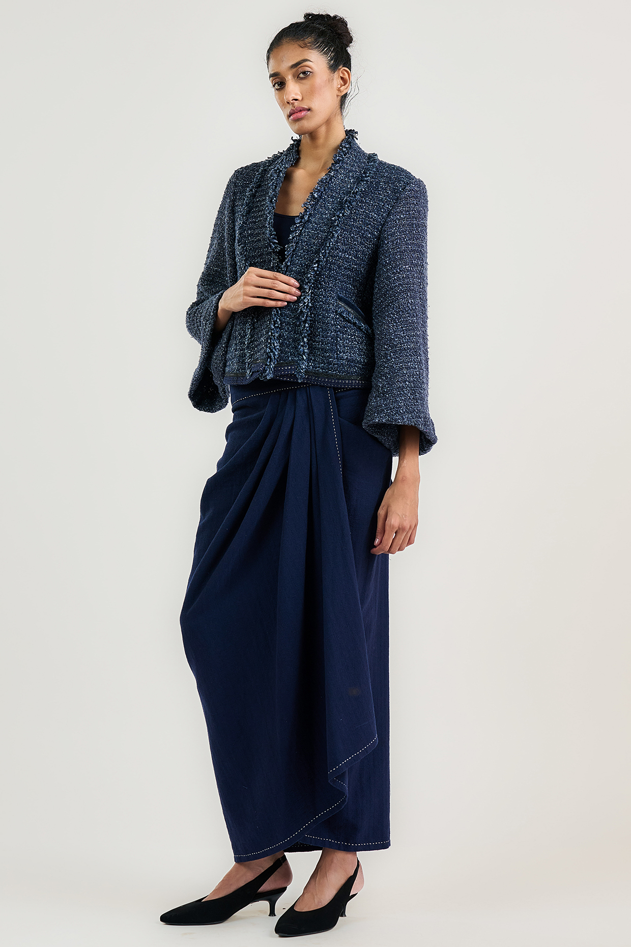 Navy Cotton Draped Wrap Maxi Skirt by OTT by Tarun Tahiliani at Pernia's Pop Up Shop