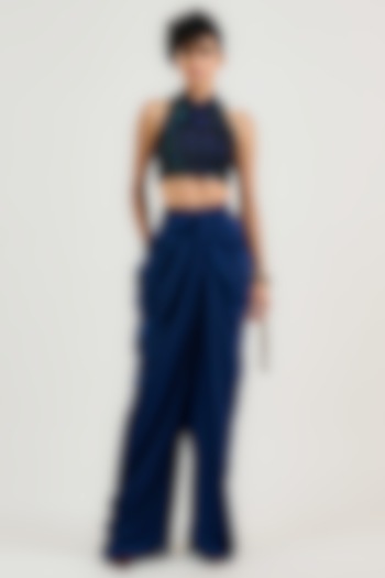 Navy Satin Pants by OTT by Tarun Tahiliani at Pernia's Pop Up Shop
