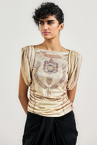 Gold Metallic Jersey T-Shirt by OTT by Tarun Tahiliani