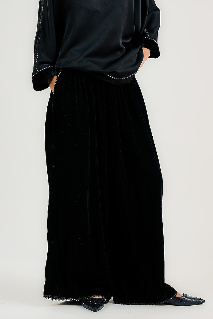 Black Velvet Pleated Trousers by OTT by Tarun Tahiliani at Pernia's Pop Up Shop
