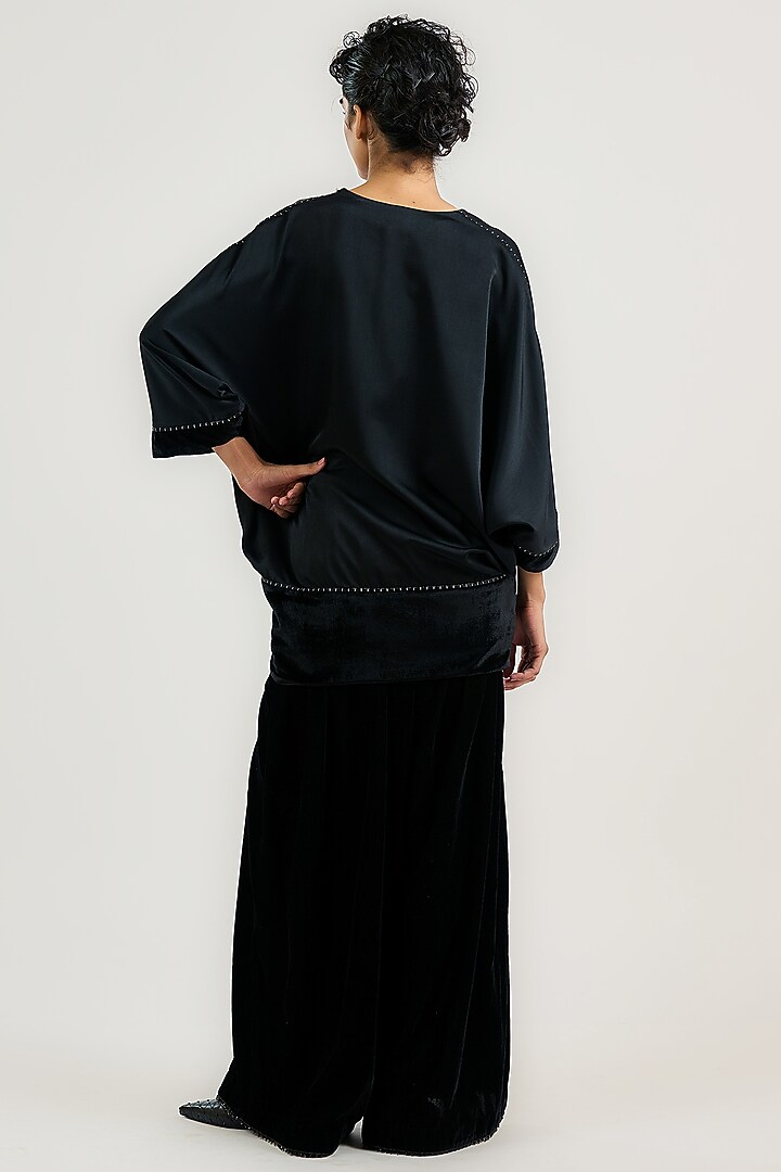 Black Silk Charmeuse & Velvet Tunic by OTT by Tarun Tahiliani at Pernia's Pop Up Shop