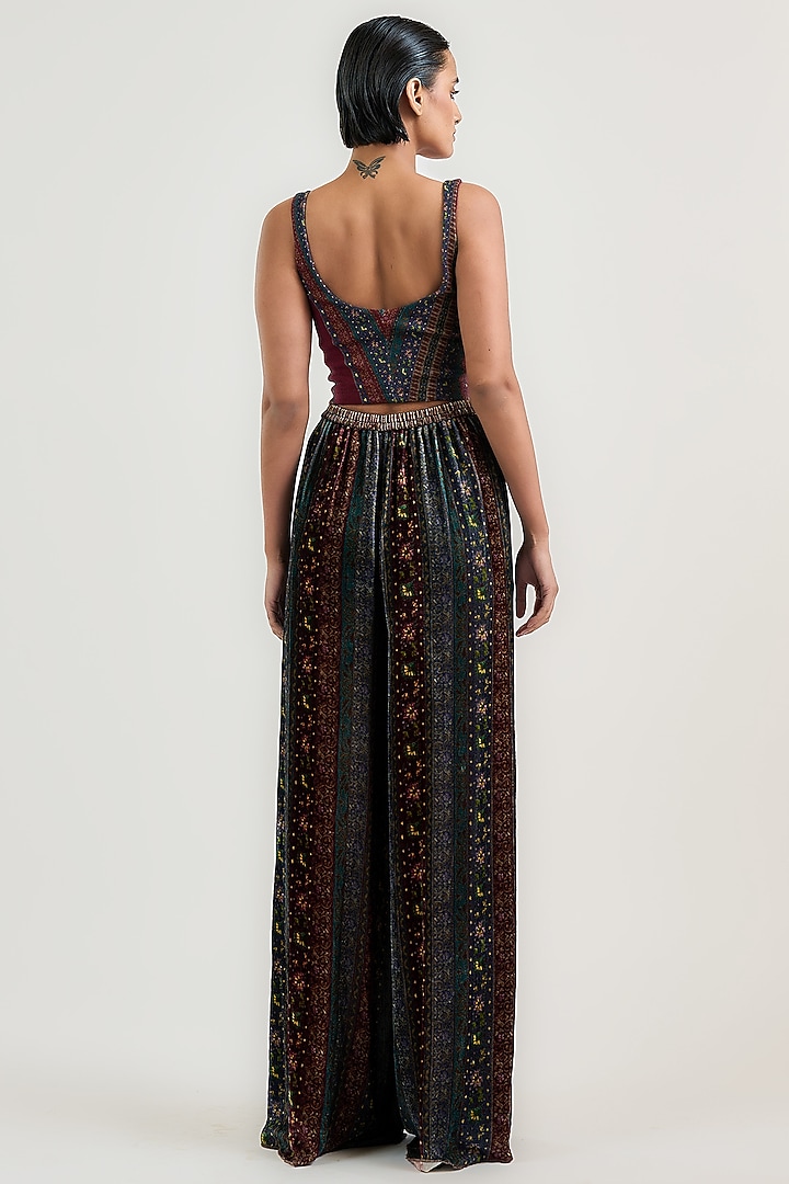 Burgundy Stretch Knit Stripe Printed Top by OTT by Tarun Tahiliani at Pernia's Pop Up Shop