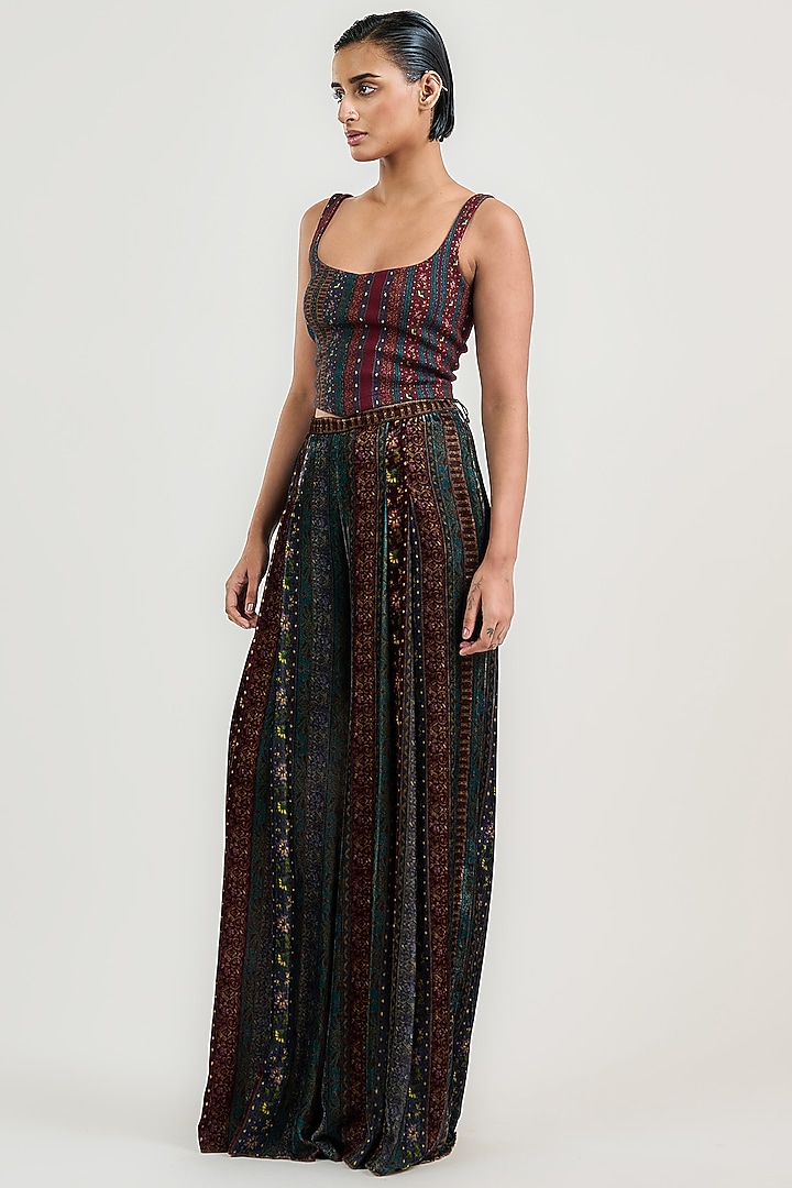 Burgundy Stretch Knit Stripe Printed Top by OTT by Tarun Tahiliani at Pernia's Pop Up Shop