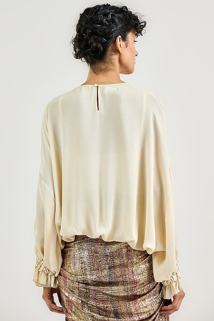 Ivory Silk Georgette Gathered Top by OTT by Tarun Tahiliani at Pernia's Pop Up Shop