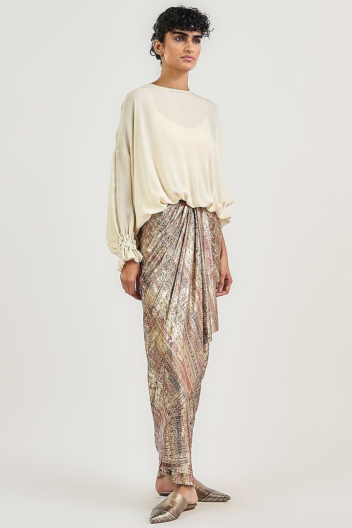 Ivory Silk Georgette Gathered Top by OTT by Tarun Tahiliani at Pernia's Pop Up Shop