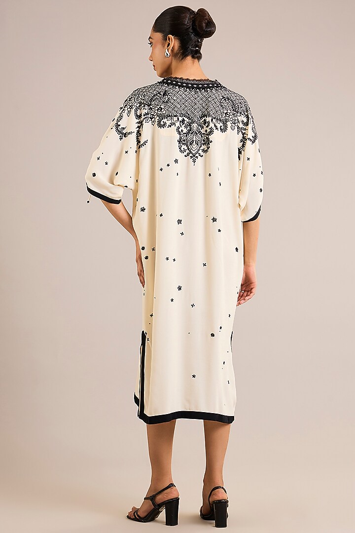 Ivory Silk Hand Embroidered Midi Party Wear Dress by OTT by Tarun Tahiliani at Pernia's Pop Up Shop