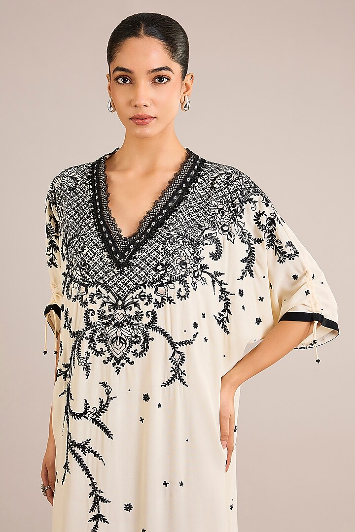 Ivory Silk Hand Embroidered Midi Party Wear Dress by OTT by Tarun Tahiliani at Pernia's Pop Up Shop