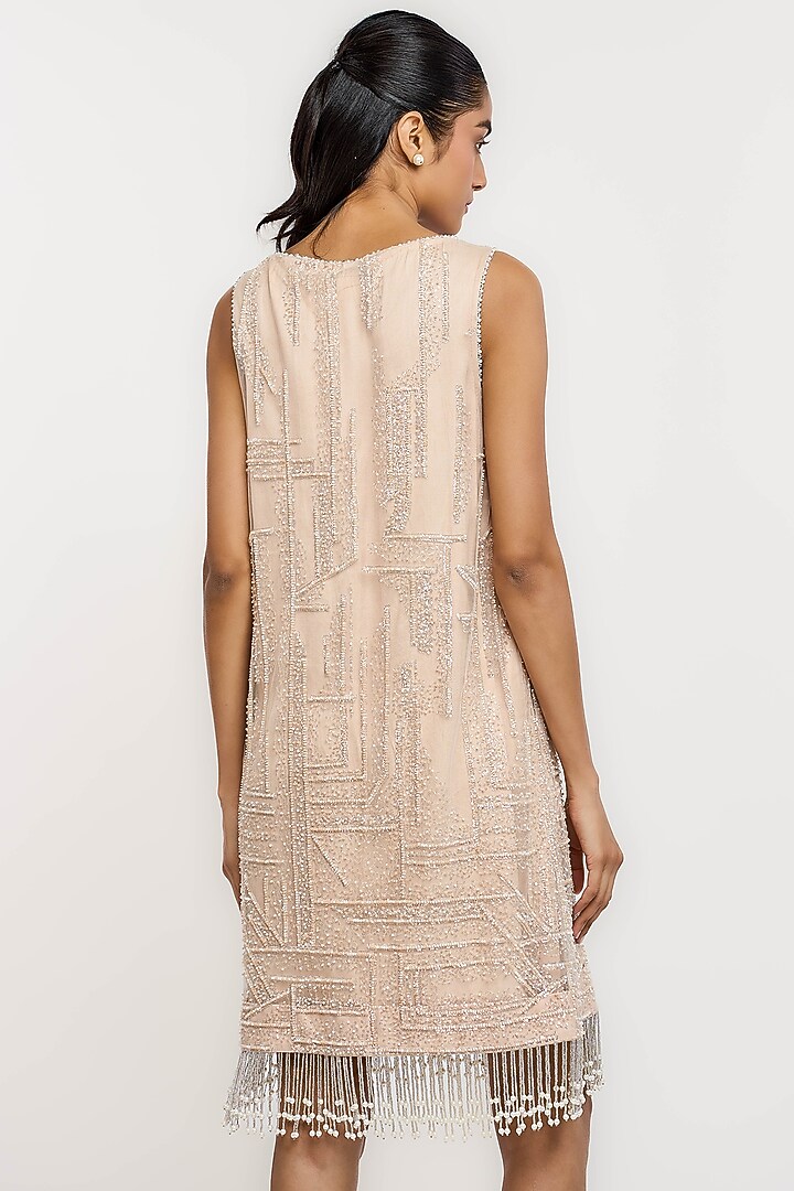 Nude Polyester Pearl & Crystal Embroidered Shift Cocktail Dress by OTT by Tarun Tahiliani at Pernia's Pop Up Shop