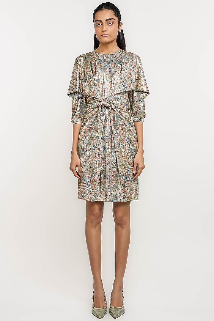 Multi-Colored Polyester Hand Painted Klim Printed Draped Vacation Dress by OTT by Tarun Tahiliani at Pernia's Pop Up Shop