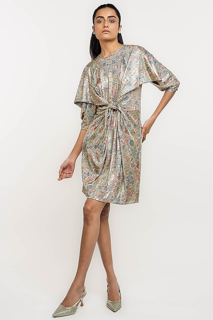 Multi-Colored Polyester Hand Painted Klim Printed Draped Vacation Dress by OTT by Tarun Tahiliani at Pernia's Pop Up Shop