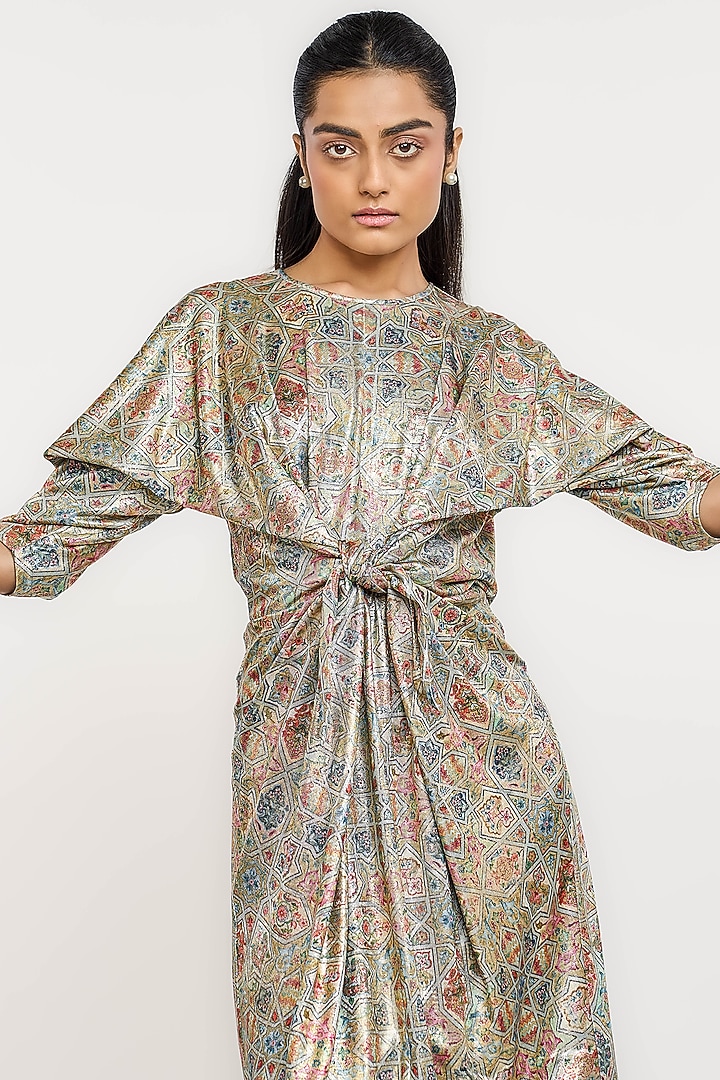 Multi-Colored Polyester Hand Painted Klim Printed Draped Vacation Dress by OTT by Tarun Tahiliani at Pernia's Pop Up Shop