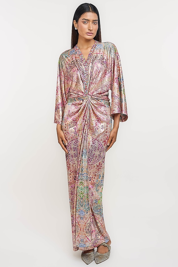 Multi-Colored Mosaic Printed Twisted Cocktail Dress by OTT by Tarun Tahiliani at Pernia's Pop Up Shop