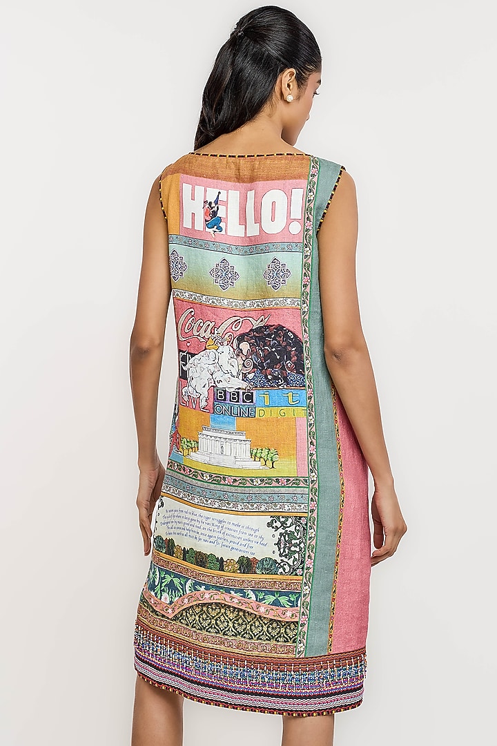 Multi-Colored Linen Archival Printed A-Line Vacation Dress by OTT by Tarun Tahiliani at Pernia's Pop Up Shop