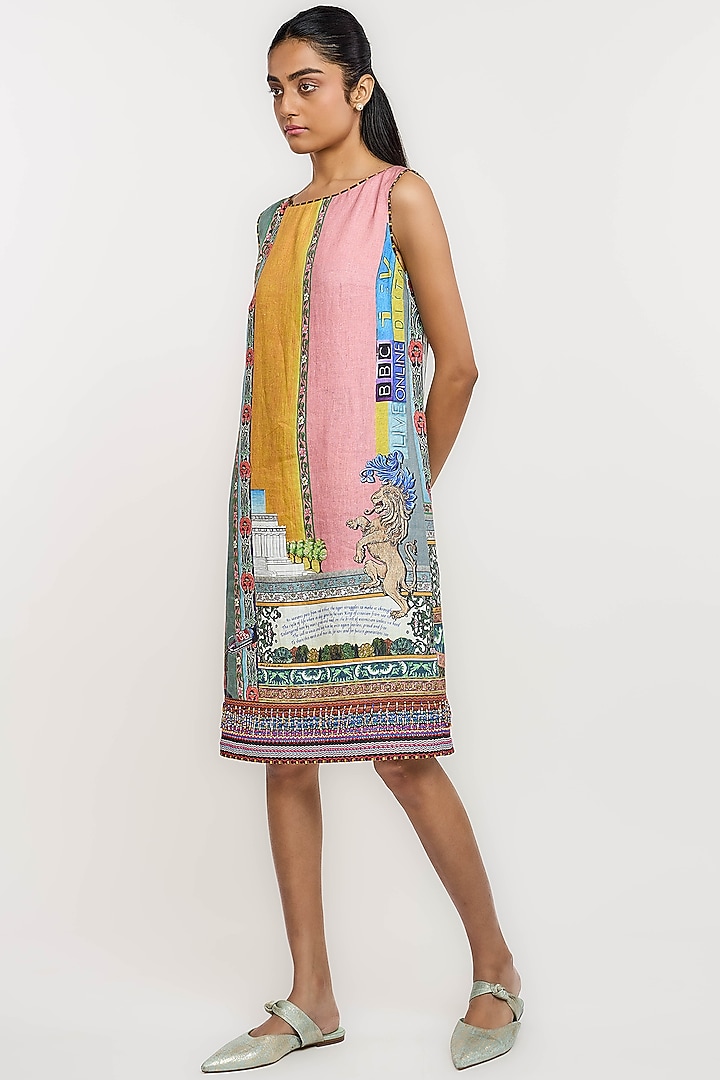 Multi-Colored Linen Archival Printed A-Line Vacation Dress by OTT by Tarun Tahiliani at Pernia's Pop Up Shop