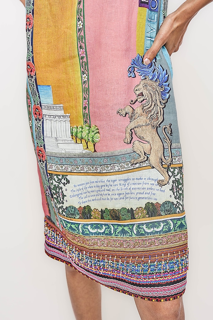 Multi-Colored Linen Archival Printed A-Line Vacation Dress by OTT by Tarun Tahiliani at Pernia's Pop Up Shop