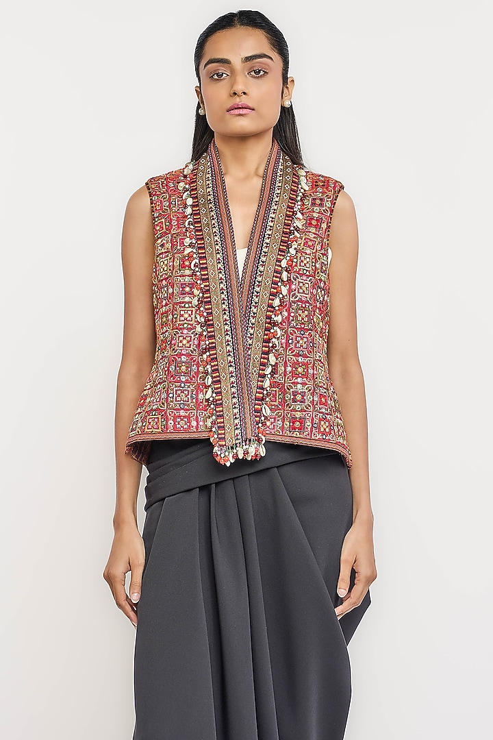 Multi-Colored Silk Thread Embroidered Gilet by OTT by Tarun Tahiliani at Pernia's Pop Up Shop