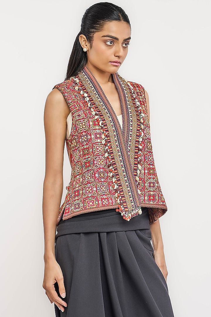Multi-Colored Silk Thread Embroidered Gilet by OTT by Tarun Tahiliani at Pernia's Pop Up Shop