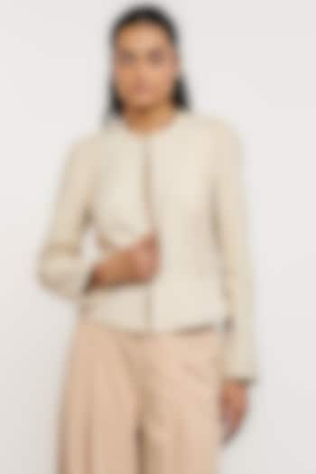 Ivory Linen Hand Embroidered Short Jacket by OTT by Tarun Tahiliani at Pernia's Pop Up Shop