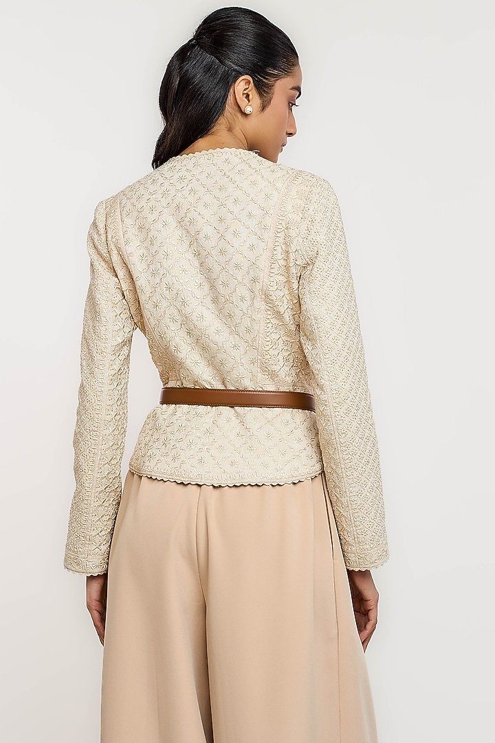 Ivory Linen Hand Embroidered Short Jacket by OTT by Tarun Tahiliani at Pernia's Pop Up Shop