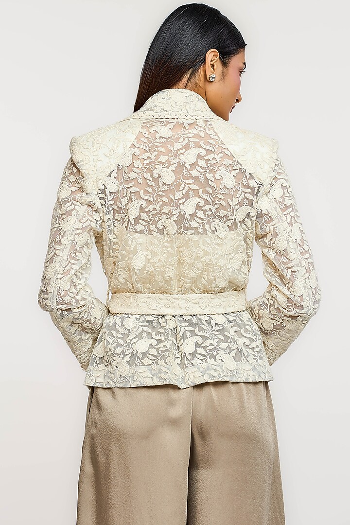 Ivory Cotton & Silk Paisley Embroidered Double-Breasted Jacket by OTT by Tarun Tahiliani at Pernia's Pop Up Shop