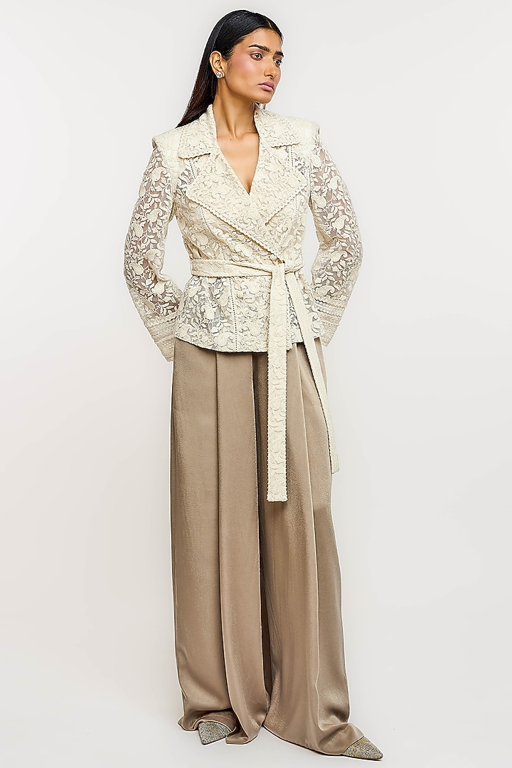 Ivory Cotton & Silk Paisley Embroidered Double-Breasted Jacket by OTT by Tarun Tahiliani at Pernia's Pop Up Shop