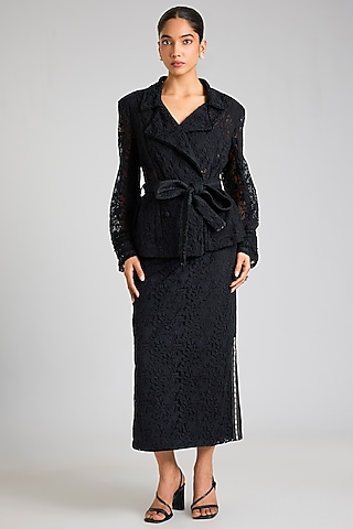 Black Tulle Embroidered Jacket by OTT by Tarun Tahiliani