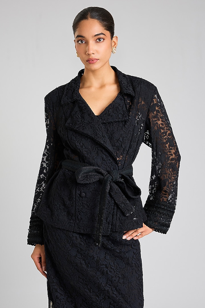 Black Tulle Embroidered Jacket by OTT by Tarun Tahiliani at Pernia's Pop Up Shop