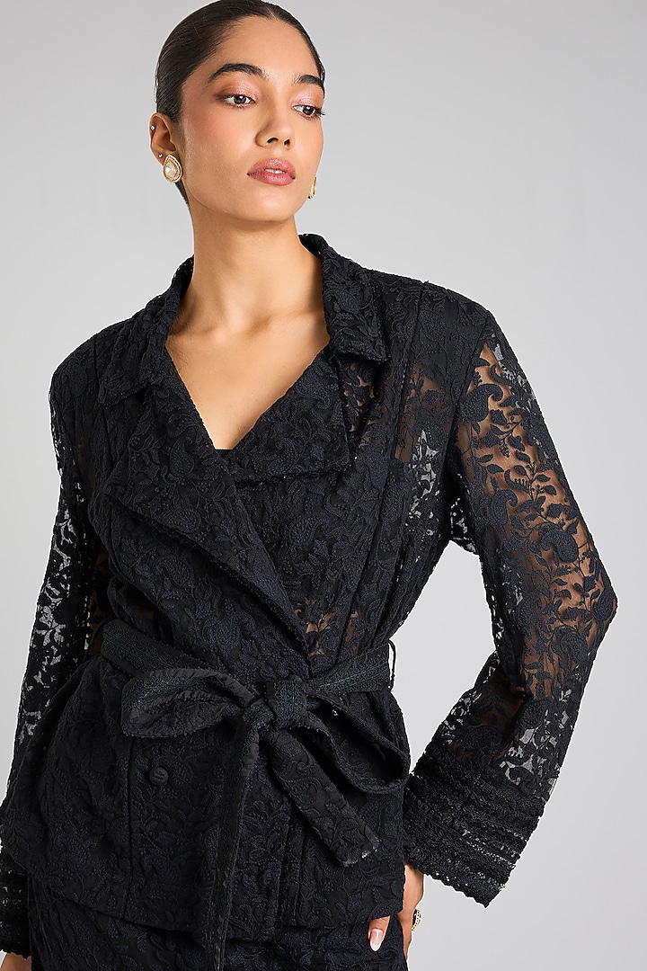 Black Tulle Embroidered Jacket by OTT by Tarun Tahiliani at Pernia's Pop Up Shop