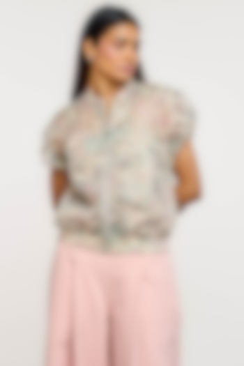 Ivory Nylon Floral Printed Bomber Jacket by OTT by Tarun Tahiliani at Pernia's Pop Up Shop