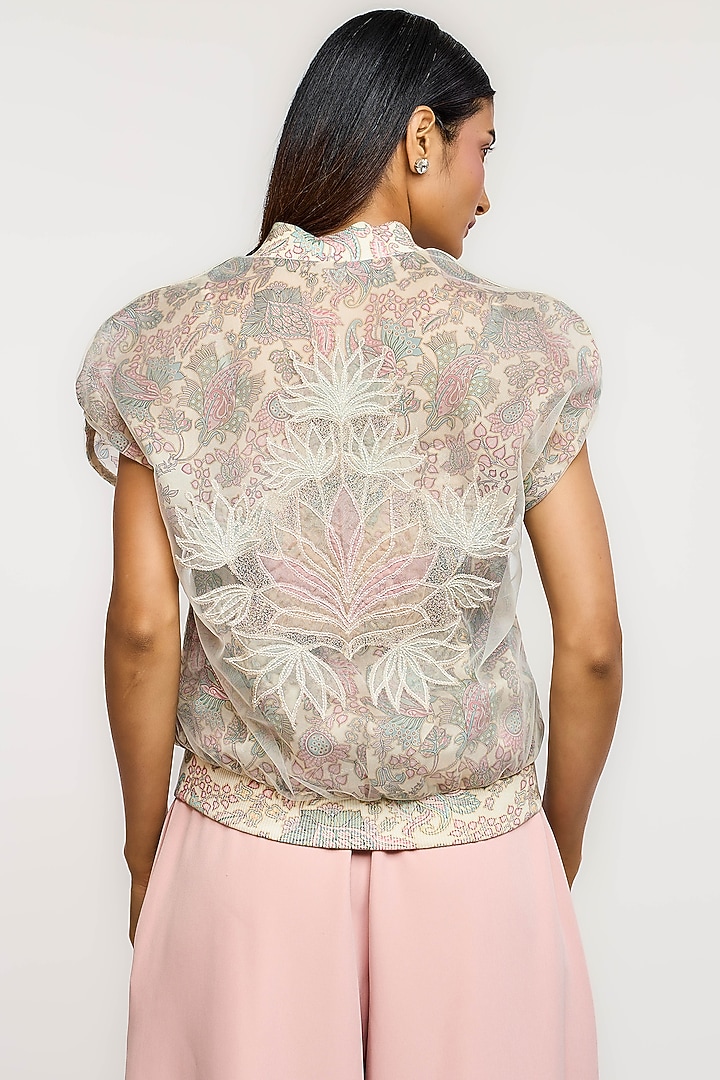 Ivory Nylon Floral Printed Bomber Jacket by OTT by Tarun Tahiliani at Pernia's Pop Up Shop