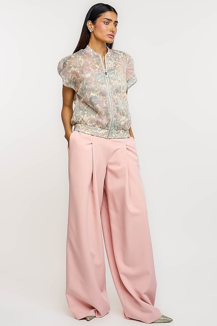 Ivory Nylon Floral Printed Bomber Jacket by OTT by Tarun Tahiliani at Pernia's Pop Up Shop