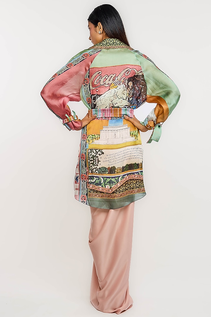 Multi-Colored Silk Archival Art Printed Trench Coat by OTT by Tarun Tahiliani at Pernia's Pop Up Shop