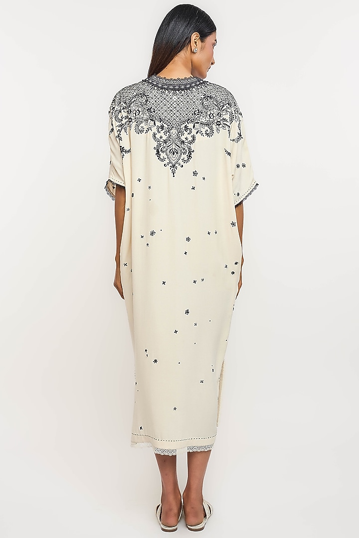 Ivory Silk Georgette Hand Embroidered Midi Party Wear Dress by OTT by Tarun Tahiliani at Pernia's Pop Up Shop