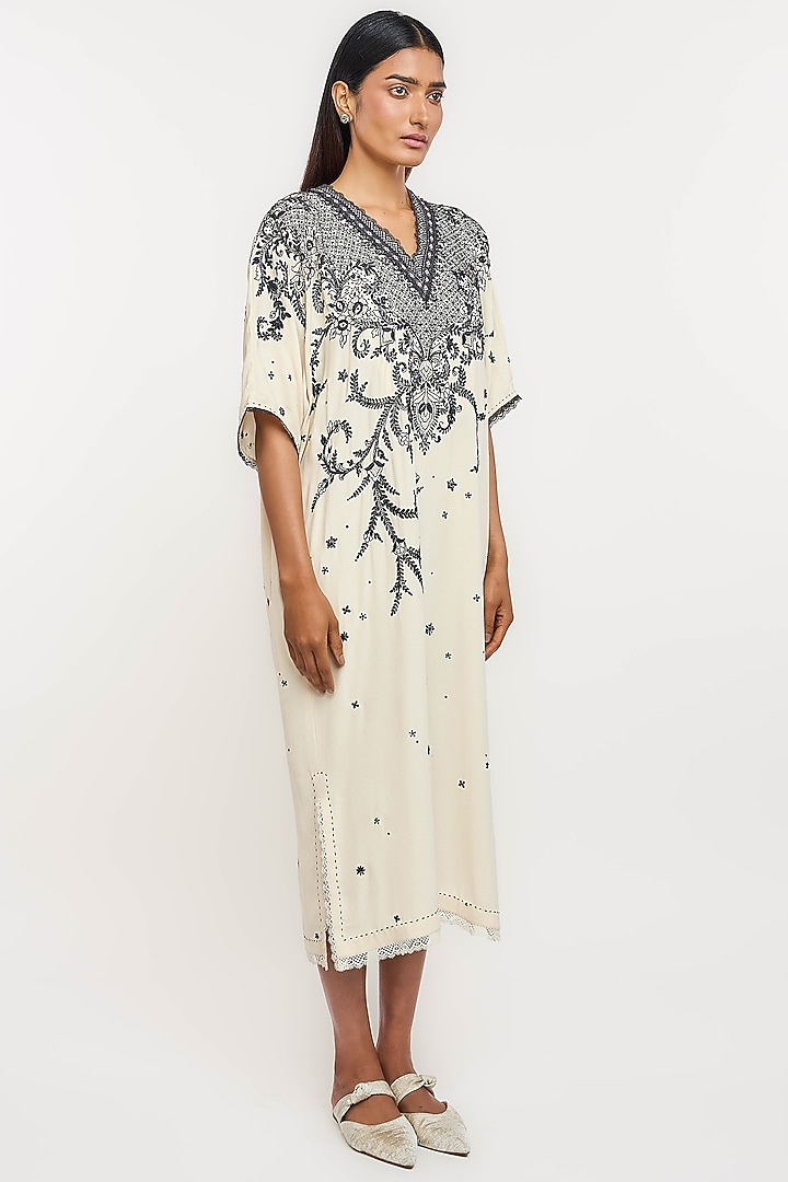 Ivory Silk Georgette Hand Embroidered Midi Party Wear Dress by OTT by Tarun Tahiliani at Pernia's Pop Up Shop