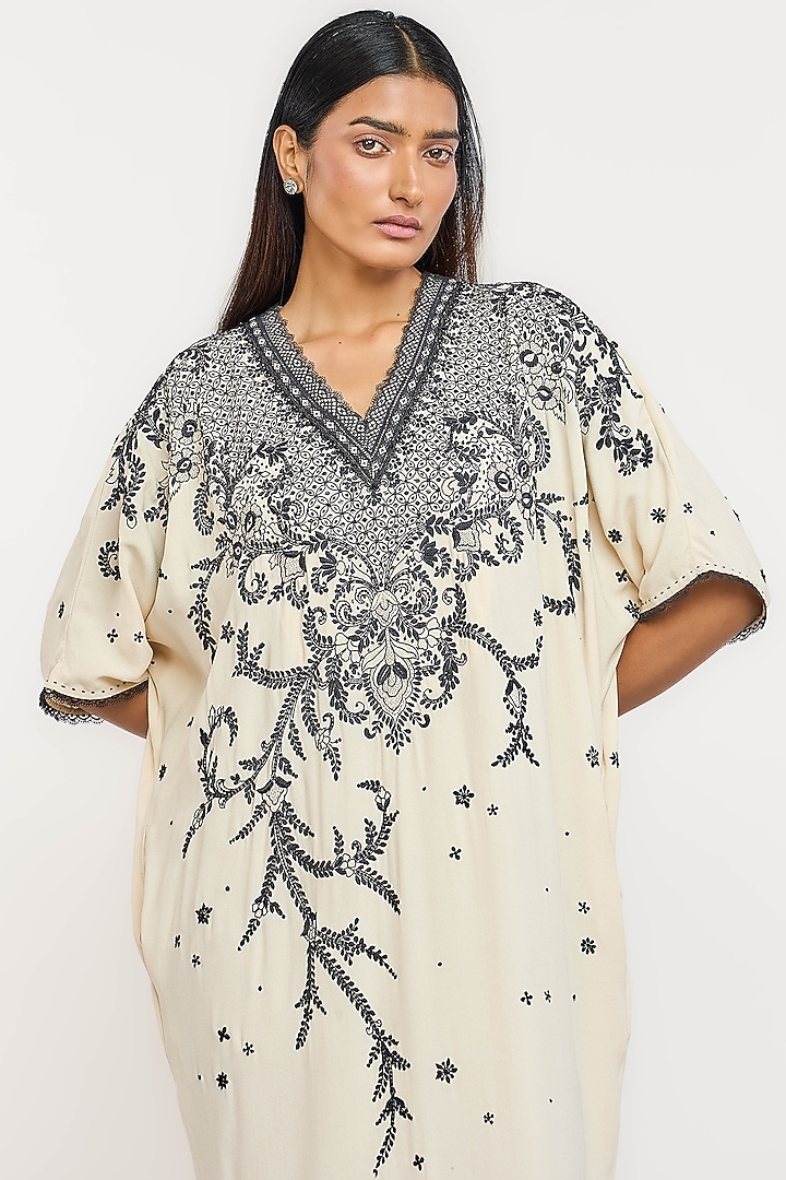 Ivory Silk Georgette Hand Embroidered Midi Party Wear Dress by OTT by Tarun Tahiliani at Pernia's Pop Up Shop