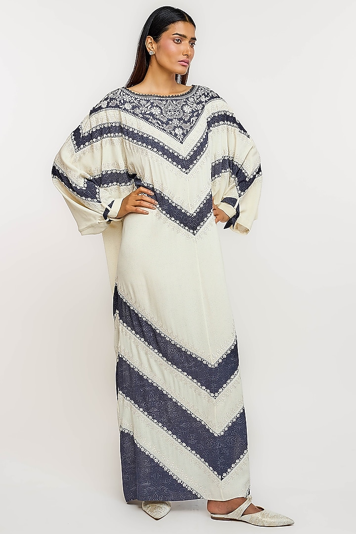 Ivory Silk Georgette Hand Printed Kaftan by OTT by Tarun Tahiliani at Pernia's Pop Up Shop