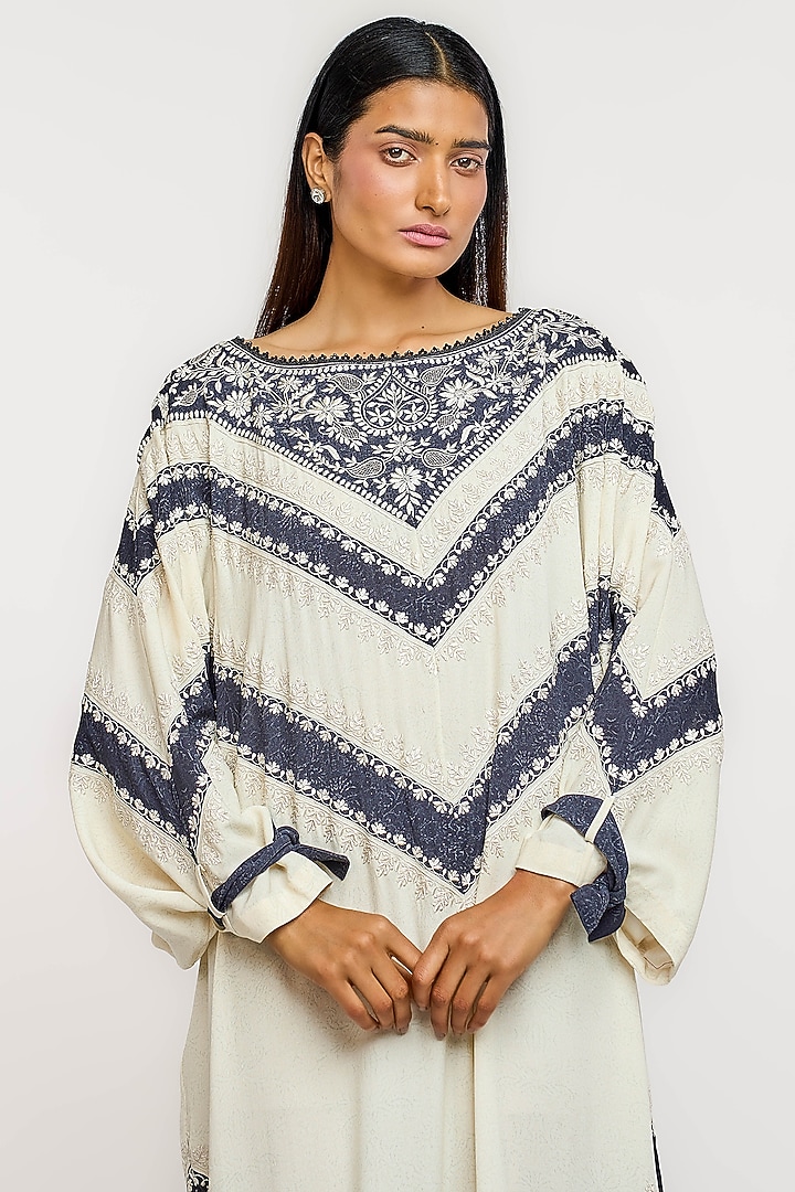 Ivory Silk Georgette Hand Printed Kaftan by OTT by Tarun Tahiliani at Pernia's Pop Up Shop
