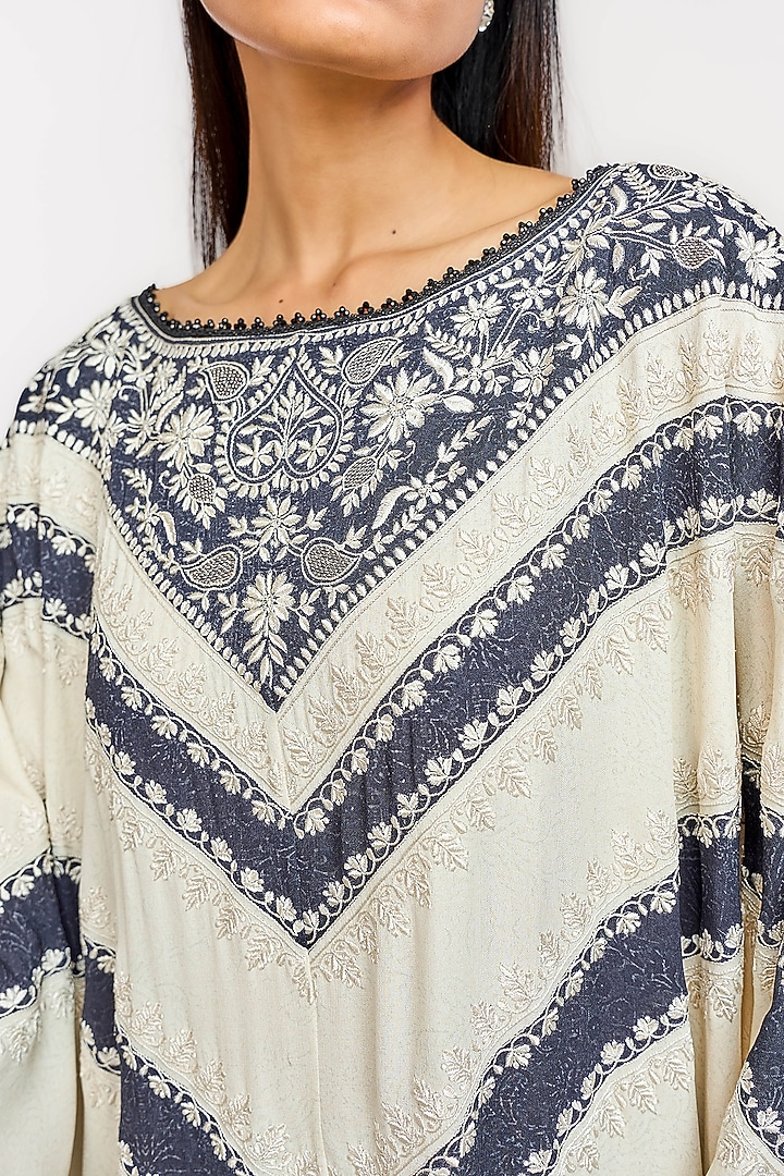 Ivory Silk Georgette Hand Printed Kaftan by OTT by Tarun Tahiliani at Pernia's Pop Up Shop