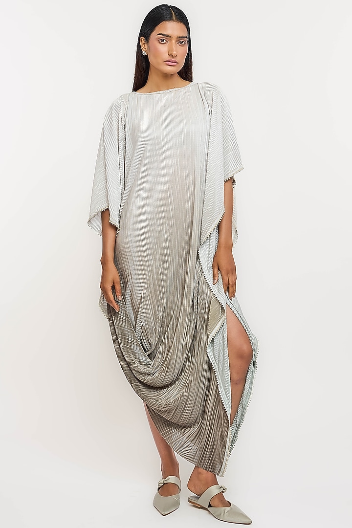 Grey Polyester Crinkle Bomber Draped Vacation Dress by OTT by Tarun Tahiliani at Pernia's Pop Up Shop