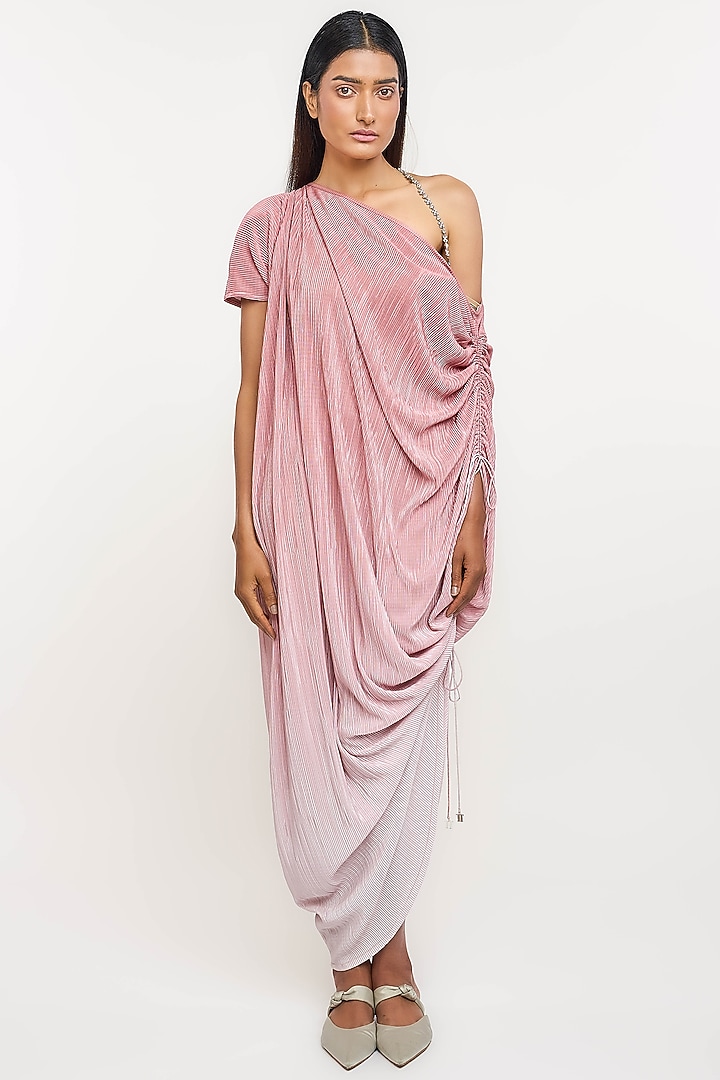 Pink Polyester Crinkle Bomber Draped Kaftan Vacation Dress by OTT by Tarun Tahiliani at Pernia's Pop Up Shop