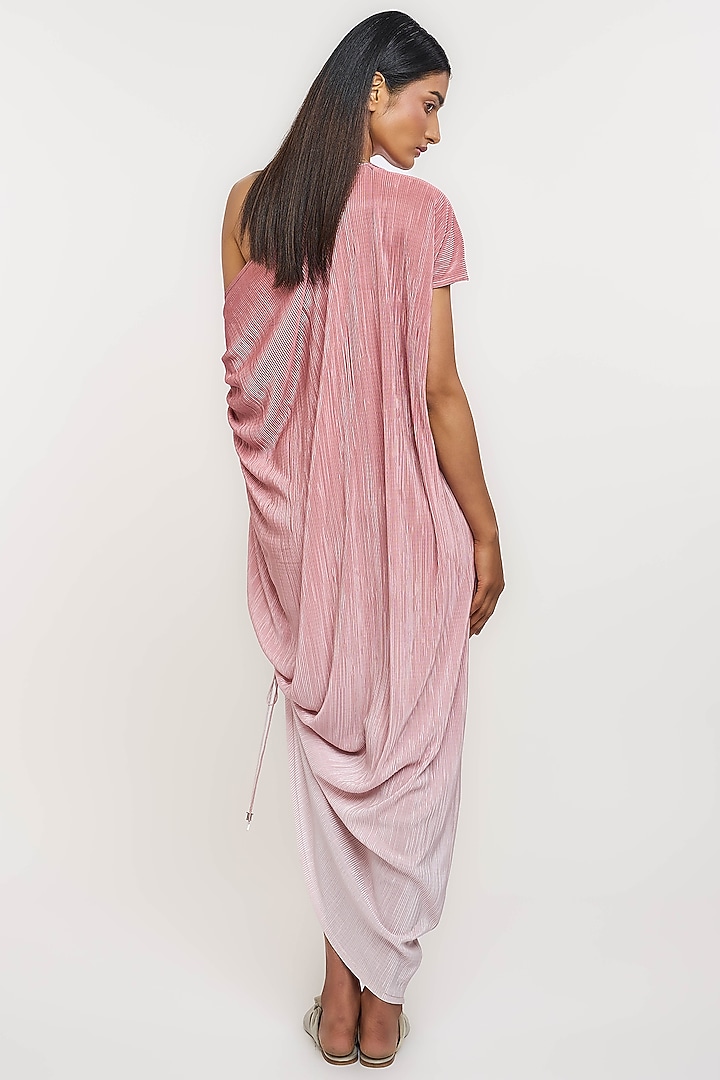 Pink Polyester Crinkle Bomber Draped Kaftan Vacation Dress by OTT by Tarun Tahiliani at Pernia's Pop Up Shop