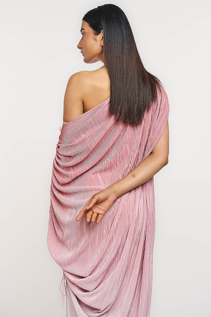 Pink Polyester Crinkle Bomber Draped Kaftan Vacation Dress by OTT by Tarun Tahiliani at Pernia's Pop Up Shop