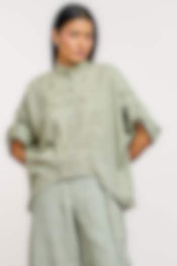 Green Linen Hand Embroidered Shirt by OTT by Tarun Tahiliani at Pernia's Pop Up Shop