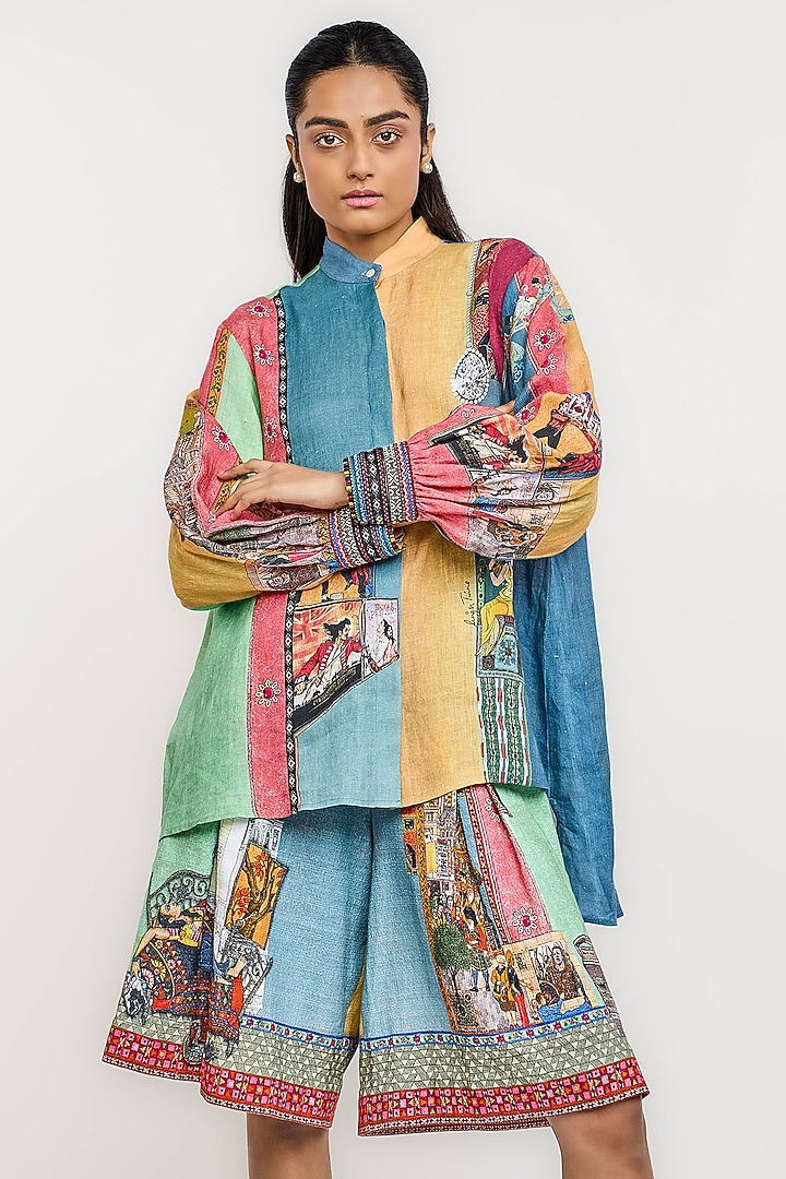 Multi-Colored Linen Archival Printed Shirt by OTT by Tarun Tahiliani at Pernia's Pop Up Shop