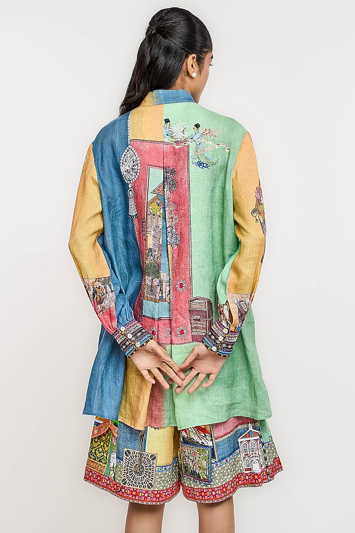 Multi-Colored Linen Archival Printed Shirt by OTT by Tarun Tahiliani at Pernia's Pop Up Shop