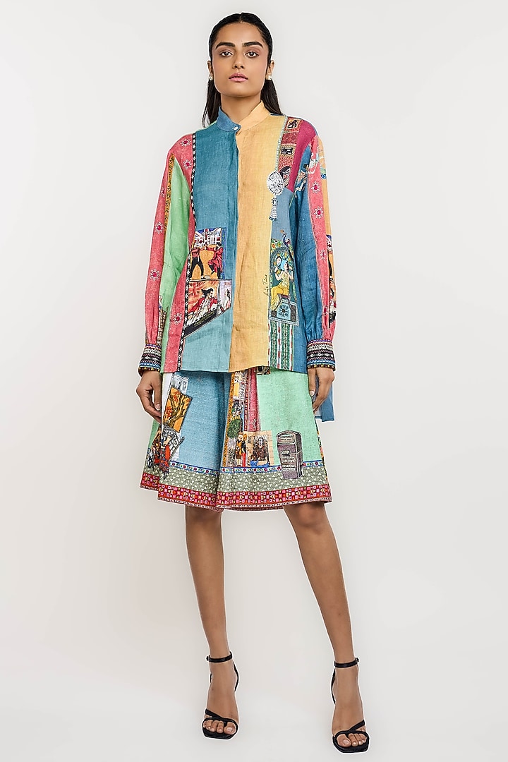 Multi-Colored Linen Archival Printed Shirt by OTT by Tarun Tahiliani at Pernia's Pop Up Shop