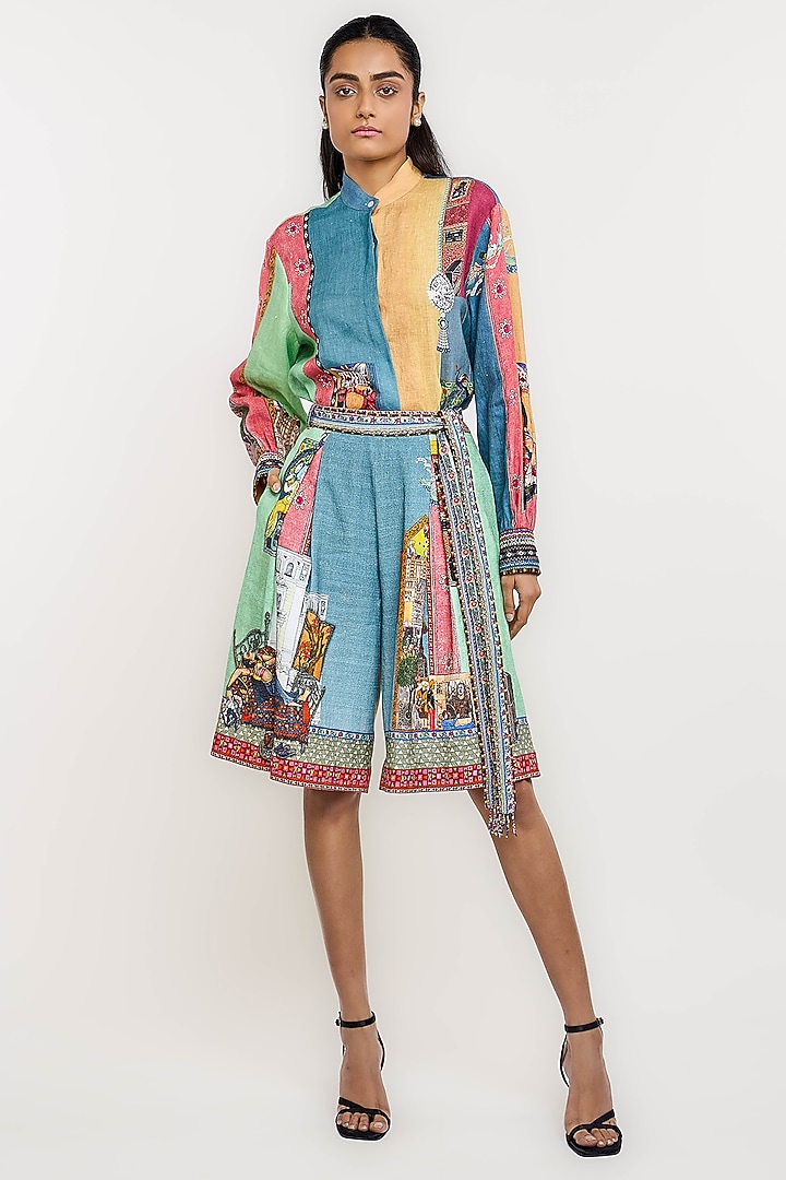 Multi-Colored Linen Archival Printed Shirt by OTT by Tarun Tahiliani at Pernia's Pop Up Shop