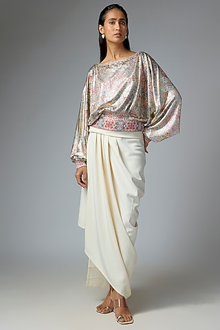 Ivory Crepe Skirt by OTT by Tarun Tahiliani