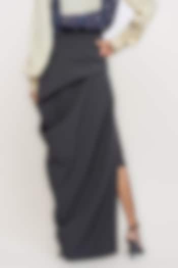 Black Polyester Asymmetric Draped Skirt by OTT by Tarun Tahiliani at Pernia's Pop Up Shop