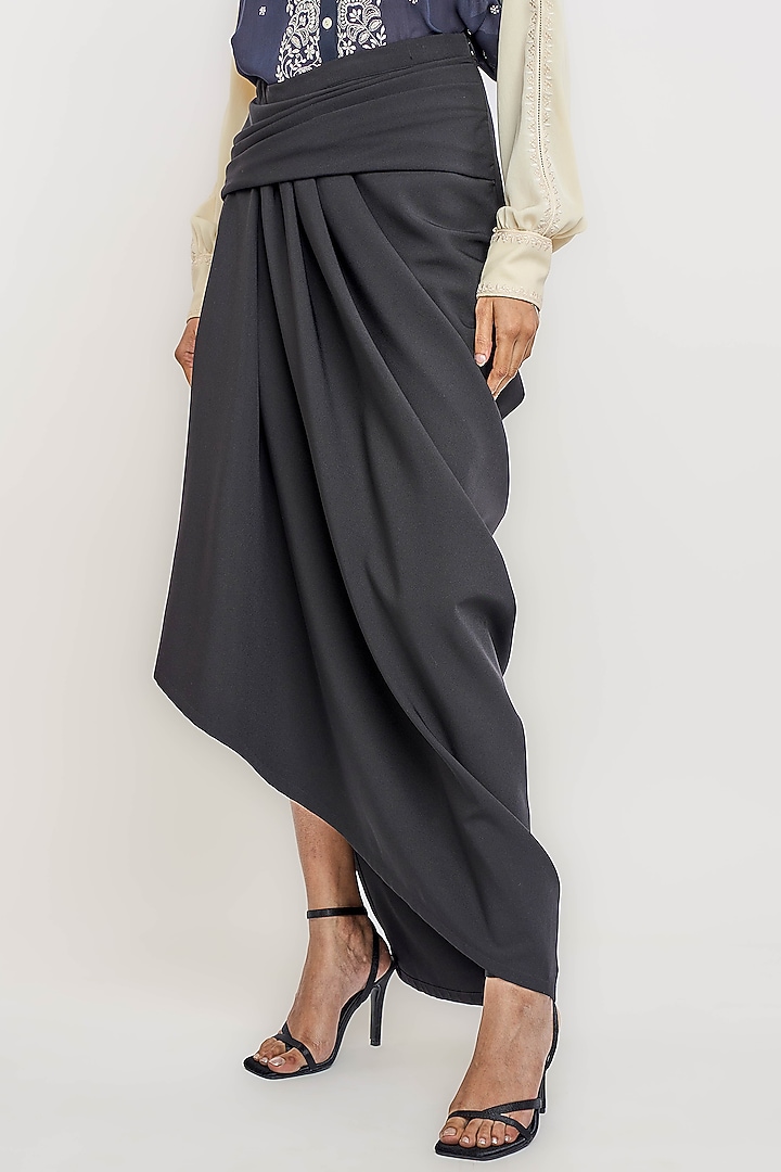 Black Polyester Asymmetric Draped Skirt by OTT by Tarun Tahiliani at Pernia's Pop Up Shop